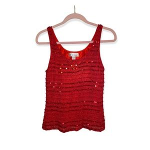 S.M. Collection Red Sequin Lace Tank Top